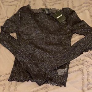 Forever 21 Black & Sliver Shine Sheer Top Sz.M